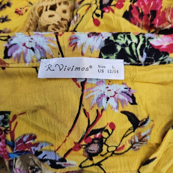 Anthropologie R. Vivimos yellow floral long sleeve blouse women's size large - Picture 8 of 8